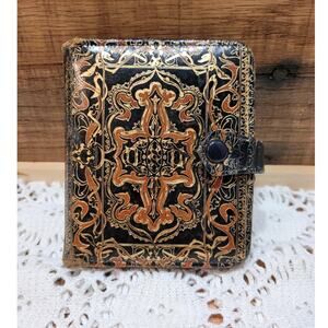 Vintage 60's ? Blue Leather Ornate Wallet Gold Detailing Brass Frame For Coins